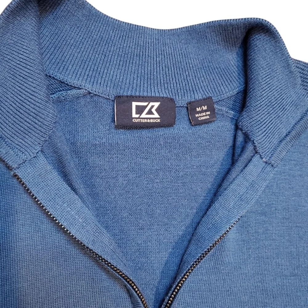 Cutter & Buck Merino Wool Blue 1/4 Zip Sweater Medium